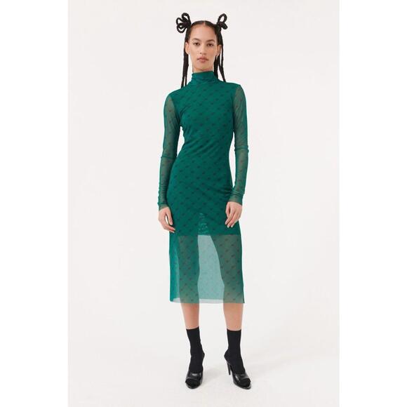 Dresses & Skirts - Baum und Pferdgarten Jolain Harlequin Green Long Sleeve Mesh Midi Dress Size‎ M
